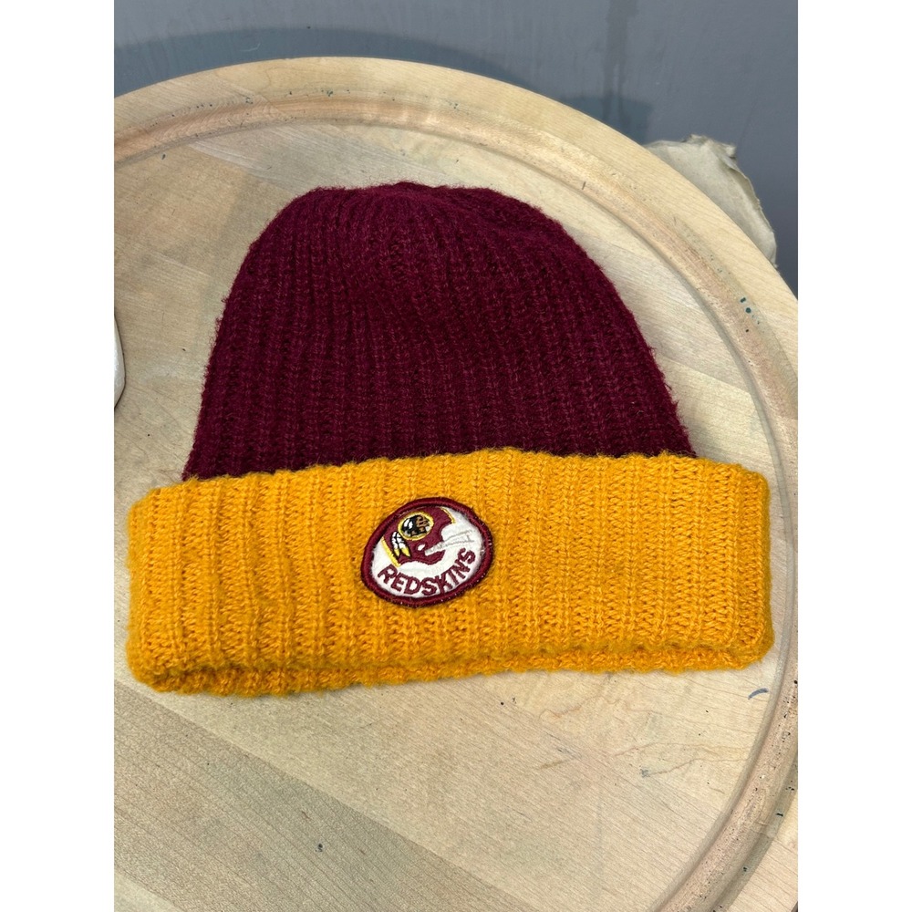 Vintage Washington Redskins Beanie Knit Hat Football Burgundy‎ Yellow Winter